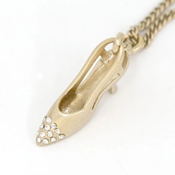 CHANEL CC Logo Pumps heel Shoe Rhinestone Necklace 16" Gold Tone 05A Auth w/Box - Picture 5 of 7